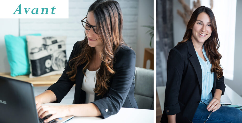 L'ancienne image d'entreprise de Virtu-Ose, adjoinet virtuelle. Les teintes sont froides, bleutées.